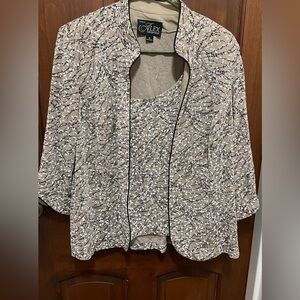 Alex Evening women’s textured glitter knit twin set with tank top jacket size 1X